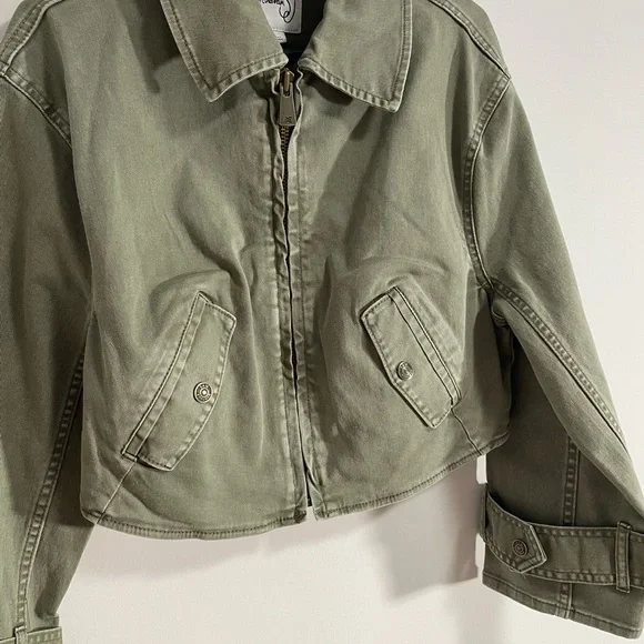Sam Edelman Cropped Moto Jacket XS -army green - Picture 3 of 15